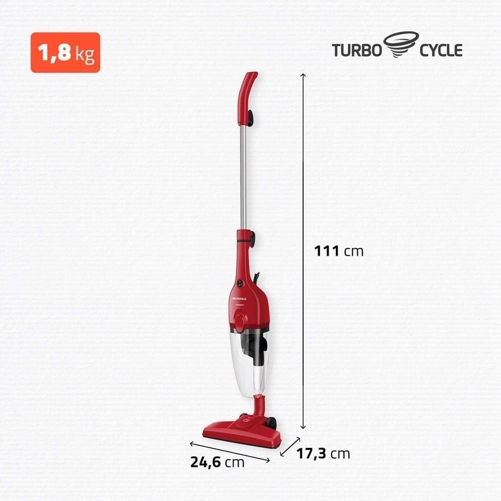 Aspirador de Pó Vertical Mondial Turbo Cycle 1100W 2 em 1 Bivolt - Imagem 2