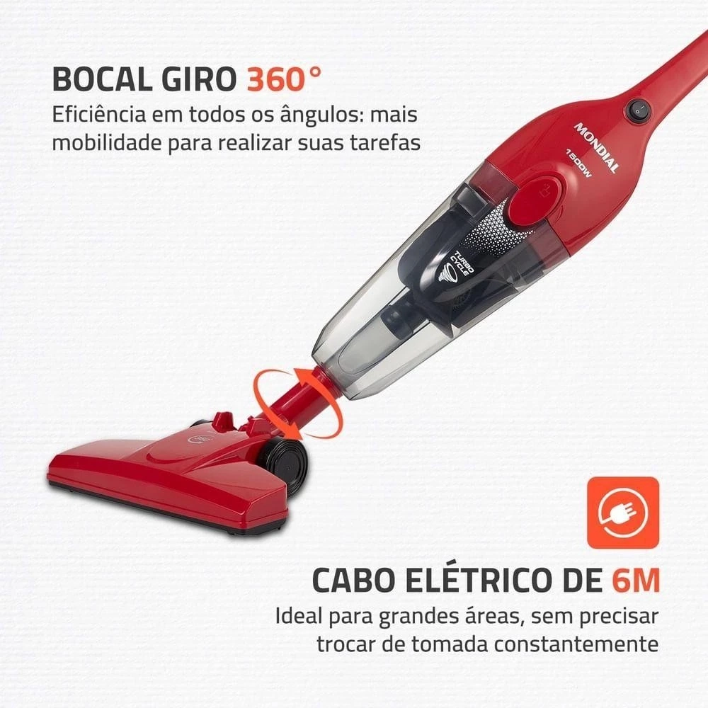 Aspirador de Pó Vertical Mondial Turbo Cycle 1100W 2 em 1 Bivolt - Imagem 4